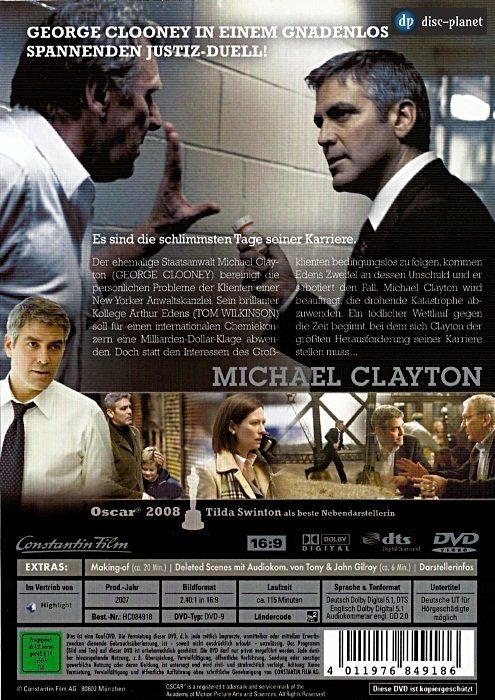 Tutti i DVDs: DVD - Michael Clayton (2007) – Usato da Embrach venduto da disc-planet 1