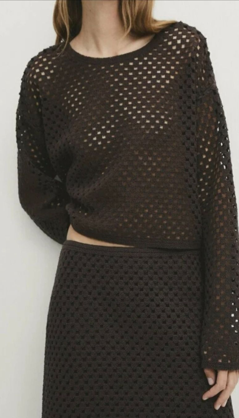 Massimo Dutti Top: Pull marron maille ajourée Massimo Dutti, S – Usato da Carouge GE venduto da Juli_03 2