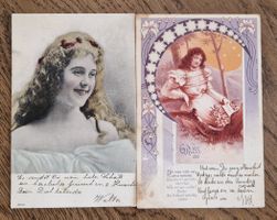 2 Flirt-Karten Jugendstil 1900 u. 1904 an Rosa Hodel Luzern