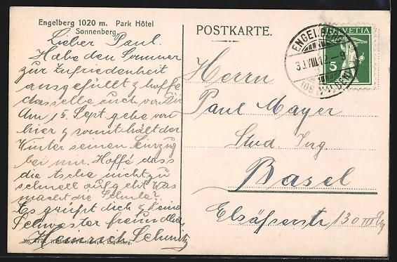 Ansichtskarten: AK Engelberg /OW, Park-Hotel Sonnenberg – Gebraucht aus Berlin von bartko-reher 1