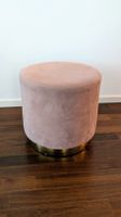 Runder Samt-Hocker in Rosa mit Metallfuß – 40 × 40 cm