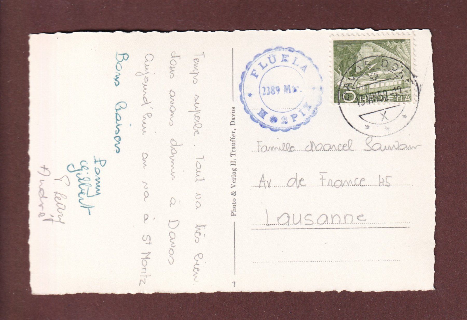 Cartoline postali: FLÜELA HOSPIZ - 1952 – Usato da Pully venduto da nicecards 1