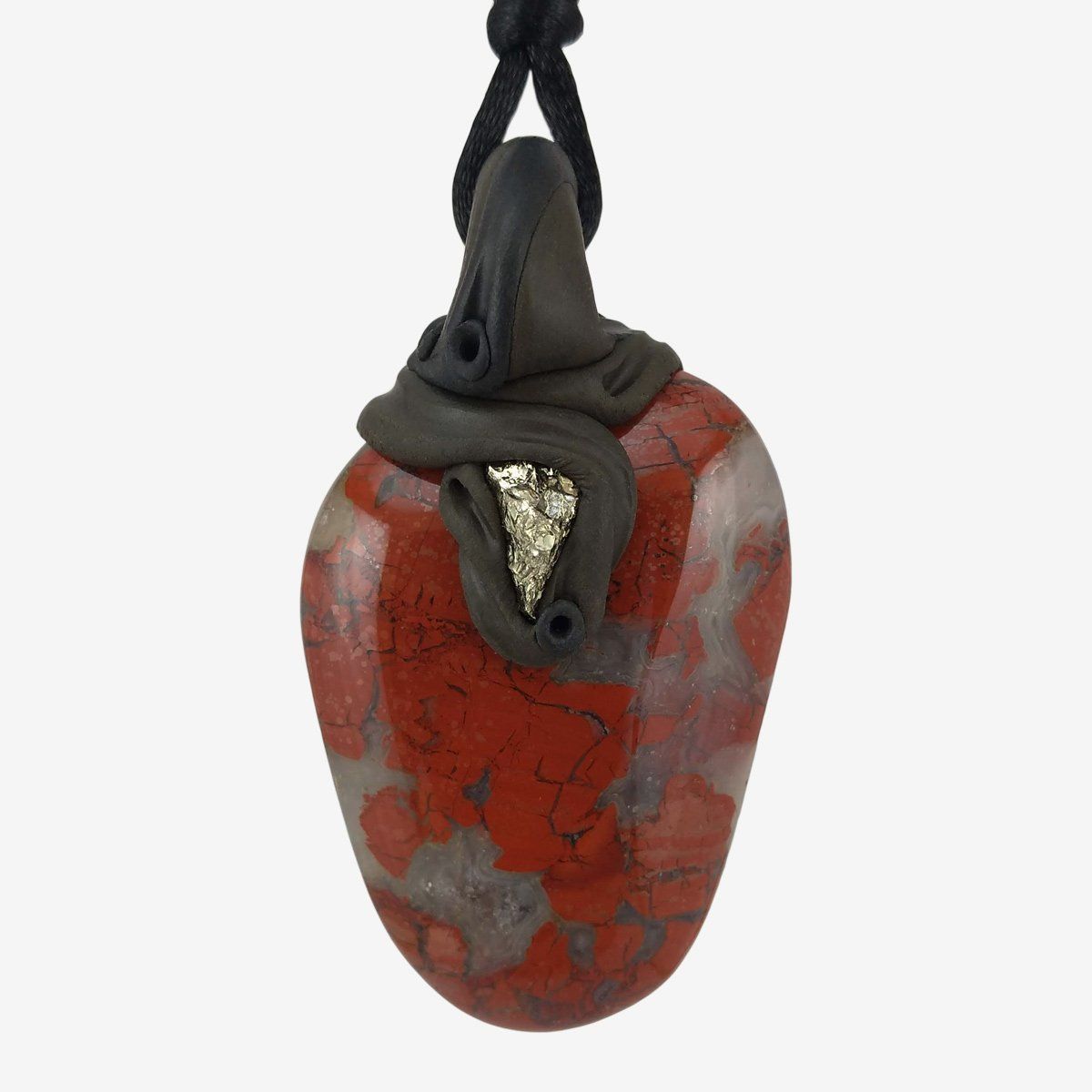 Minerali & Pietre curative: Roter Jaspis Steinanhänger mit Pyrit – Nuovo e nell'imballaggio originale da Meilen venduto da Kaleidoskopia