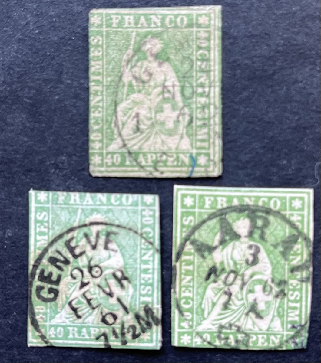 Tutti i francobolli: 3x Strubel 26G Oblitérés Cat. 360.-  – Usato da Sottens venduto da thigroux