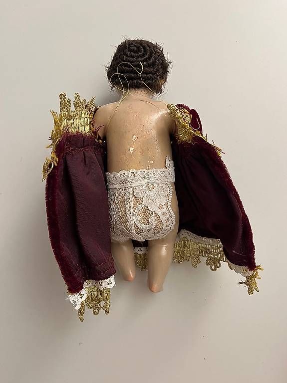 Statuette: Antike Jesuskind-Figur mit Samtkleid – Usato da Bern venduto da TraLala8 3