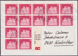 1968, Nr.412 (14x) TOLLER R-BRIEF, Empfangsschein Winterthur