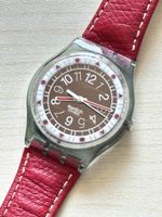 Swatch Solar Uhr rotes Lederarmband 