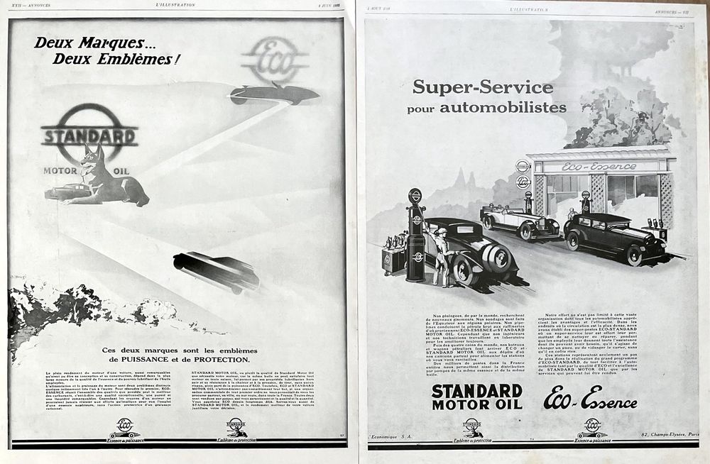 casquette ELINA + STANDARD MOTOR OIL ECO publicité papier ILLUSTRATION 1928