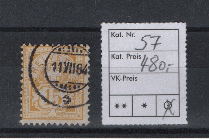 Alle Briefmarken: Kreuzziffer-Marke Nr. 57 Weissespapier Kat. 480.- – Gebraucht aus Gordola von tist