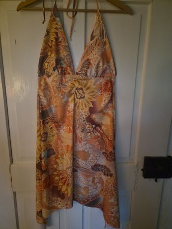 Sommerkleid  Strandkleid mit orange gelb  grünem Muster L