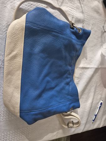 Neue Tasche, Genuine Leder blau/beige,