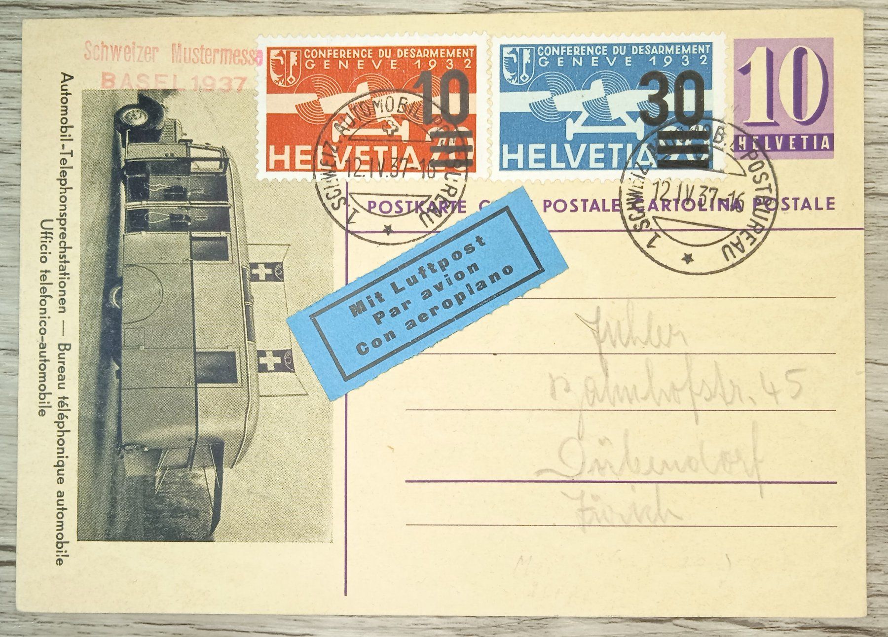Tutti i francobolli: TR59 Carte Postale Suisse 1937 Airmail – Usato da Cousset venduto da Patrick_Collections