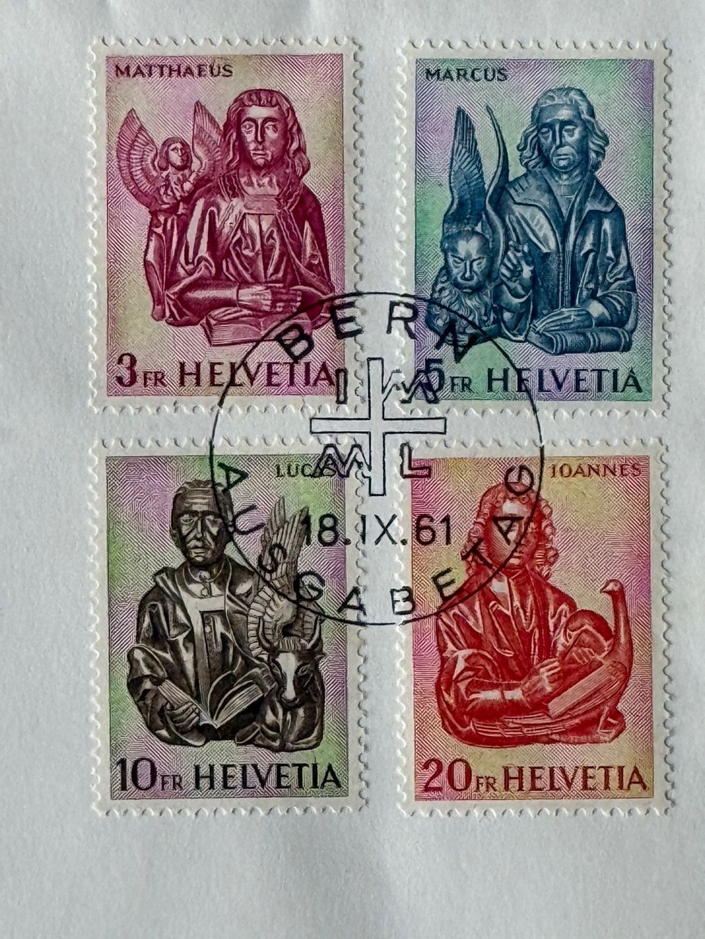 Alle Briefmarken: 381-384, FDC Evangelisten – Gebraucht aus Aarau von hilde47 1