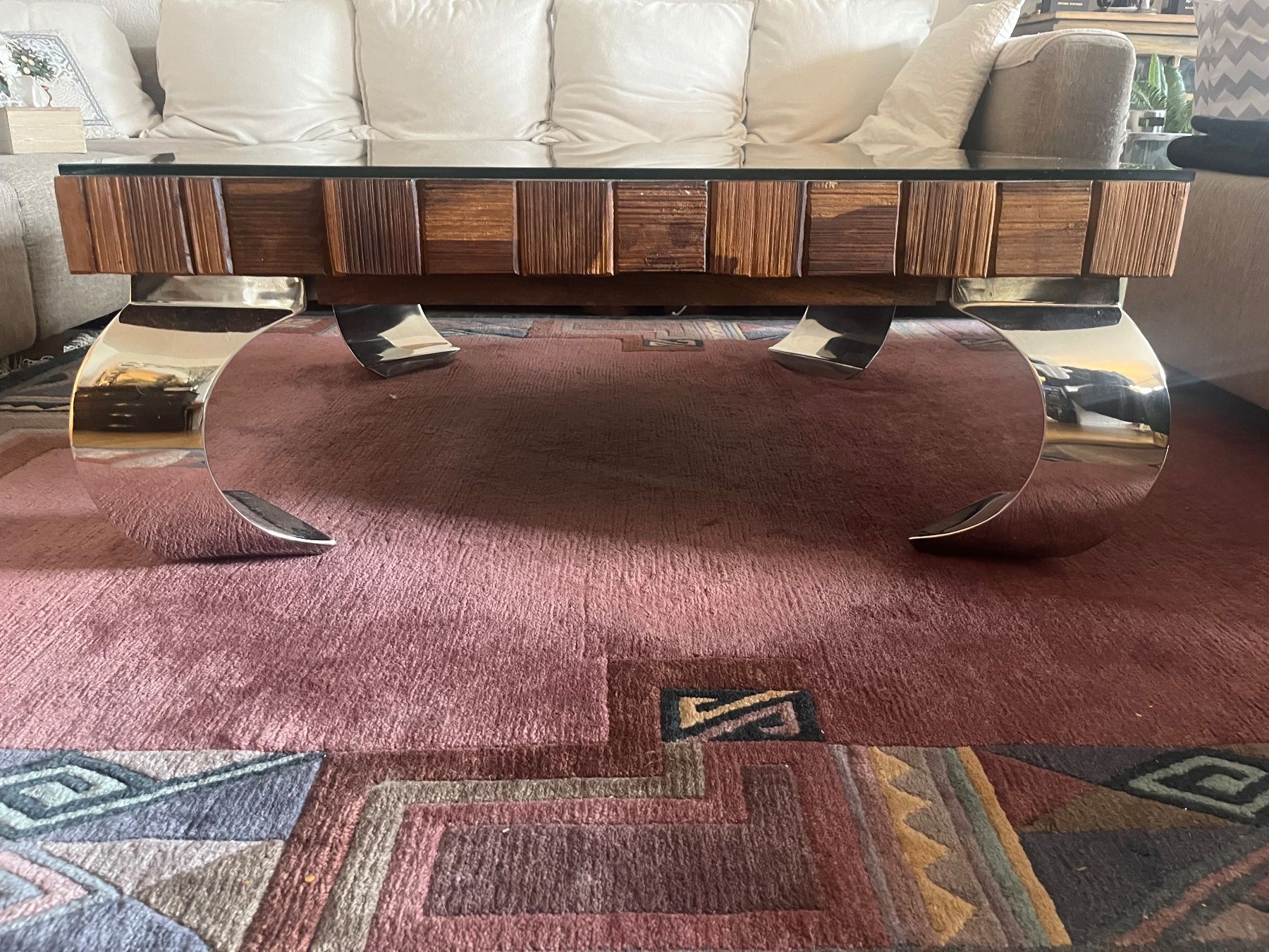 Tische: Ausgefallener Couchtisch, Holz/Metall, Glasplatte, Top! – Gebraucht aus St. Margrethen SG von shugaze