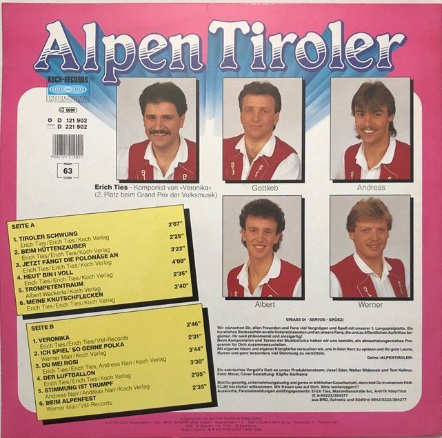 Dischi in vinile: Alpen Tiroler - Hit auf Hit – Usato da Grüningen venduto da azulmarron 1