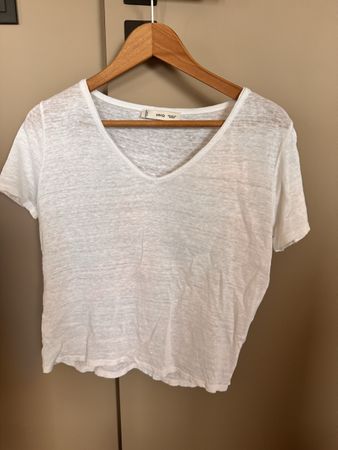 MNG Weiss Leinen Shirt Top Gr. XS Sommer Leicht 