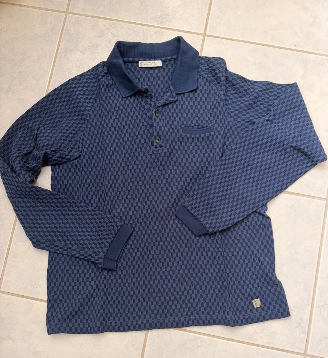 Versace Magliette Polo: Versace Langarm Polohemd, Gr. L, blau – Usato da Waltenschwil venduto da pipapo71