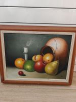 Huile sur Toile "Nature Morte aux Fruits & Bougie" signée
