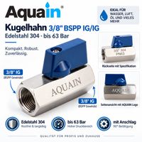 Aquain Kugelhahn 3/8" IG x 3/8" IG BSPP – Edelstahl