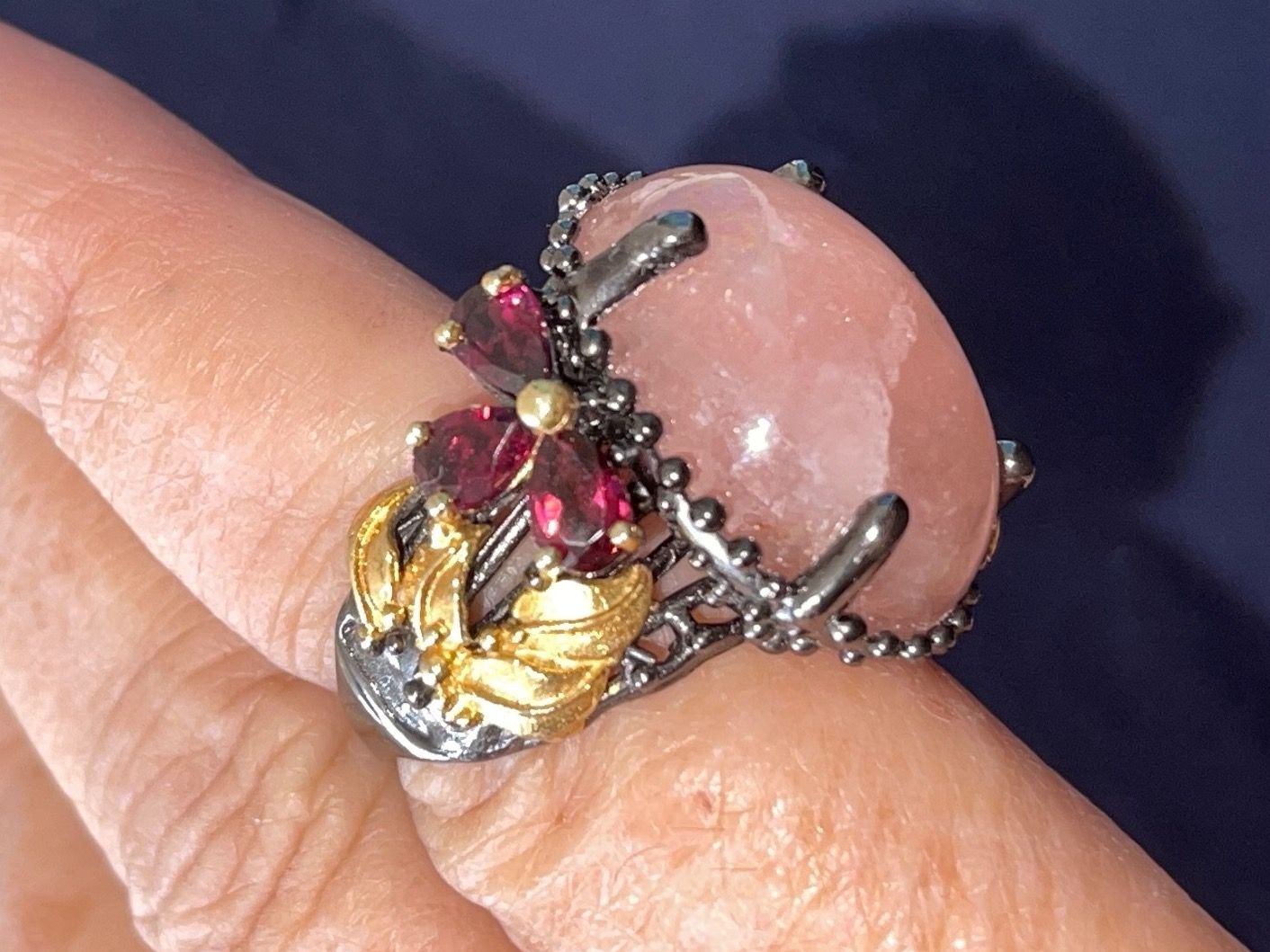 Llan Valls Joies Ringe: 💥Natural Morganite Cabochon SS925 & Gold Statement Ring🌟 – Neu (gemäss Beschreibung) aus Birsfelden von Brut 6