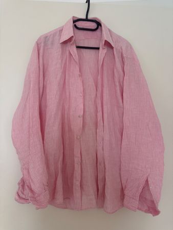 Hemd Kiwi  pink gestreift 100% Leinen Grösse 3XL
