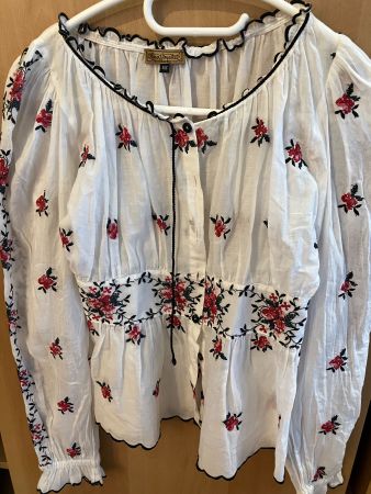 Lena Hoschek Bluse XS, weiss mit Blumenstickerei Sommer