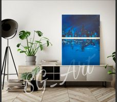 Acrylbild Skyline blau Unikat Neu Stadt