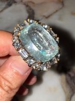 🦋 37ct Aquamarine & Blue Topaz SS925 Designer Ring Size 58