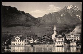 AK Hergiswil, Teilansicht mit Pilatus und Kirche
