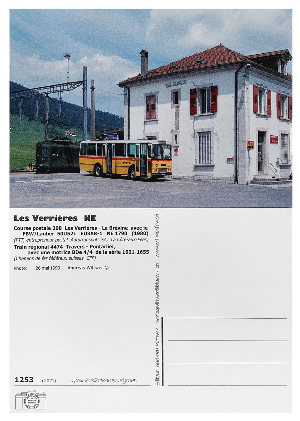 Cartoline postali: Les Verrières Post Bahnhof Postauto FBW 50U Bahn SBB BDe 4/4 – Nuovo (secondo la descrizione) da Bern venduto da AWiBe