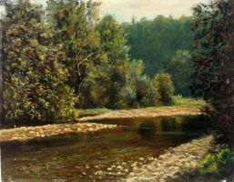 JL Robert Paysage huile panneau rivière Landschaft