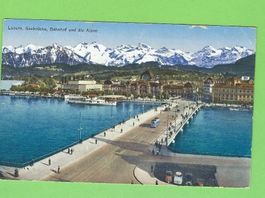 Luzern, Seebrücke, Bahnhof und die Alpen