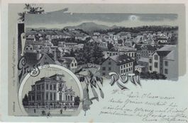 Gruss aus Rüti, Mondscheinkarte Lithographie. 1899