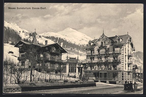 Cartes postales: Davos-Dorf, Neues Sanatorium mit Strasse – D'occasion à Berlin par bartko-reher