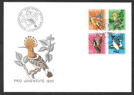 FDC Pro Juventute Serie 1970 J232-J235 Marken näher geklebt