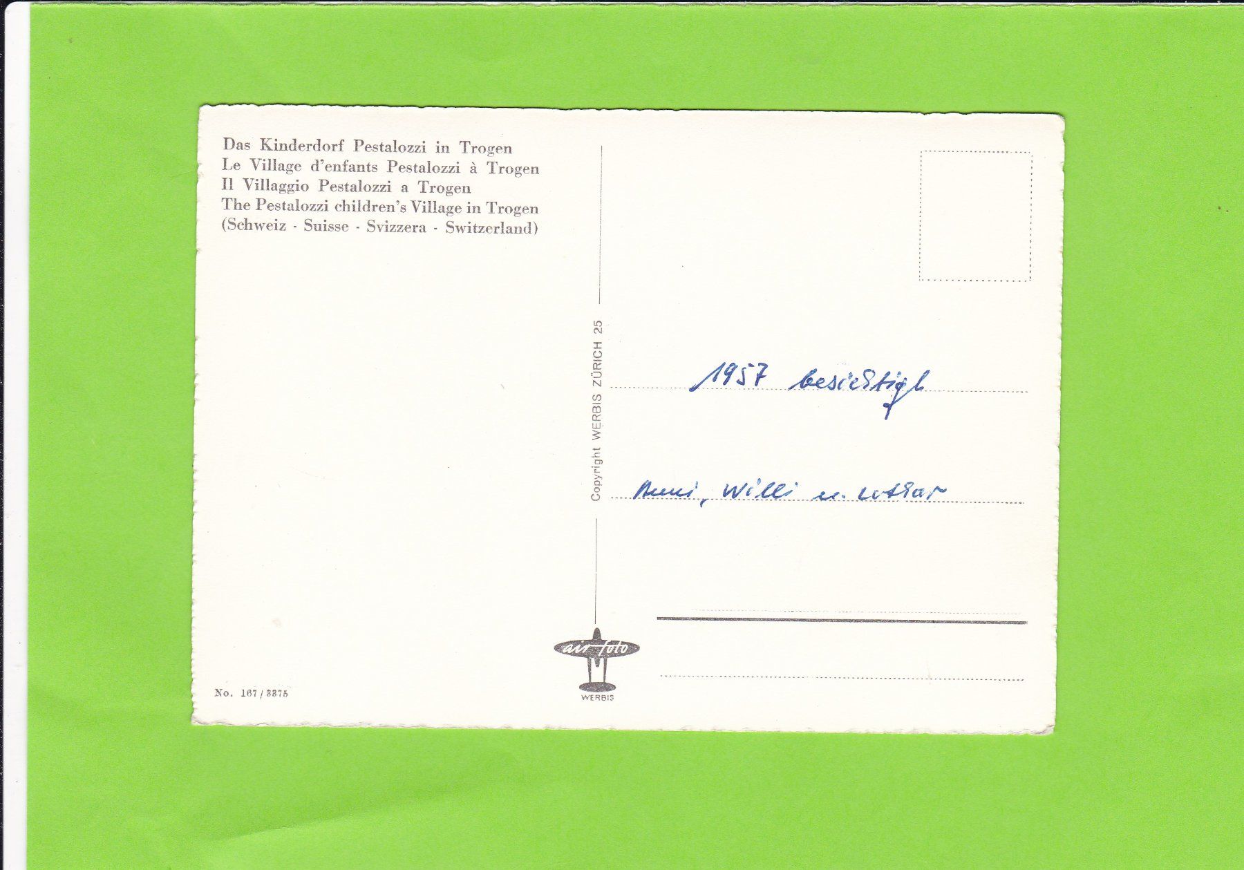 Cartoline postali: Kinderdorf Pestalozzi, Trogen – Usato da St. Peterzell venduto da neckertal 1