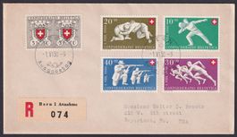 PP 1950, Satz-FDC deutsch, B46-B50, BERN nach USA