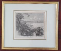 Bild - Stich "der Untersee, vom Arenenberg" im Goldrahmen