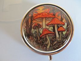 Pilzdose, Pillendose, Dose mit Pilzmotiv, Herbstdeko