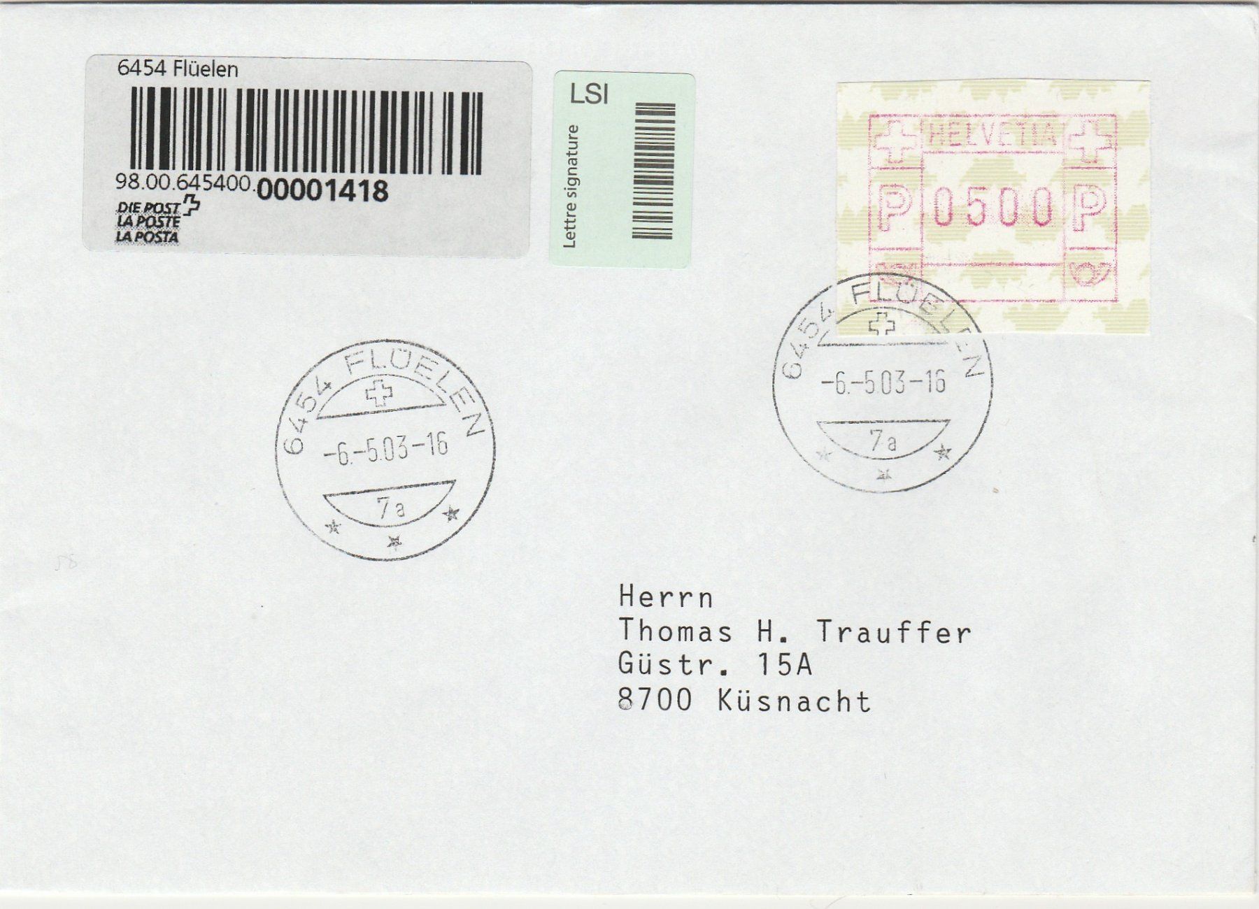 Tous les timbres: Nr. 9 sauber auf Einschreiben 0500 – D'occasion à Oberglatt ZH par Wiedmi6