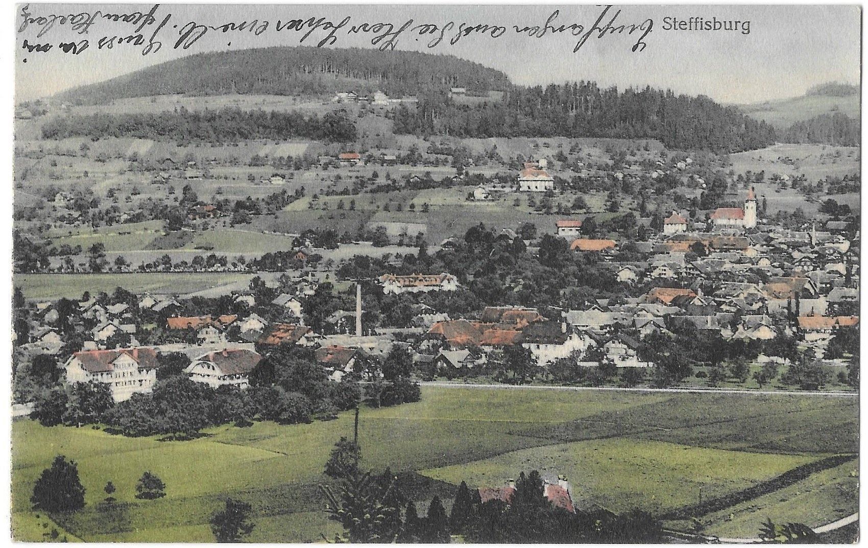 Cartoline postali: Steffisburg colorierte Gesamtansicht – Usato da Olten venduto da clotaldi