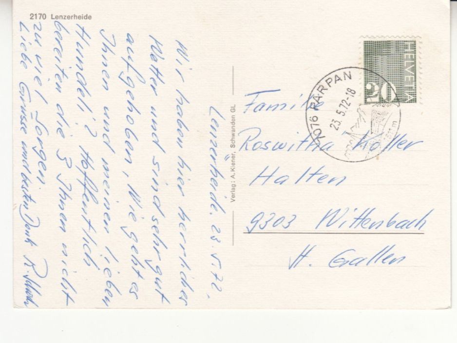 Cartoline postali: Lenzerheide 1972 – Usato da Bürglen TG venduto da StampGraf 1
