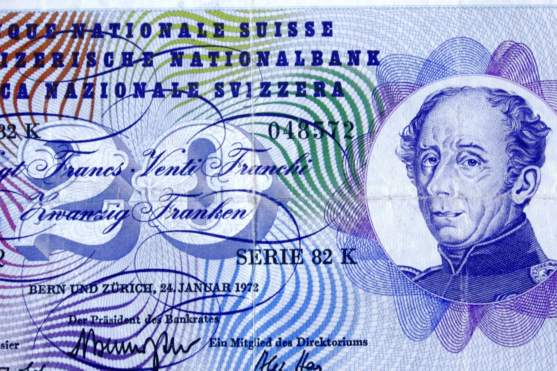 Banconote: Schweizerische Nationalbank, 1972, CHF 20.00, Dufour/Distel – Usato da Bern venduto da Vitaneuf