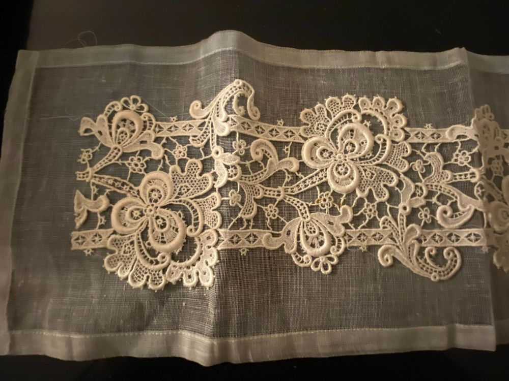 Dentelle Ancienne Faite Main Beige - 170 Cm X 8,5 Cm - Tissu Français Vintage