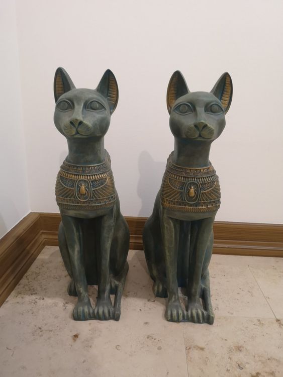 Atyhao Ägyptische Katzenstatue – Harz, Handbemalt, Verschiedene Größen (ca. 22-34,5 Cm), Schwarz-gold