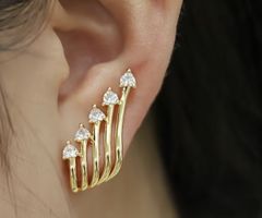Jolies boucles d’oreilles jaunes serties zircons 3 cmX1,2