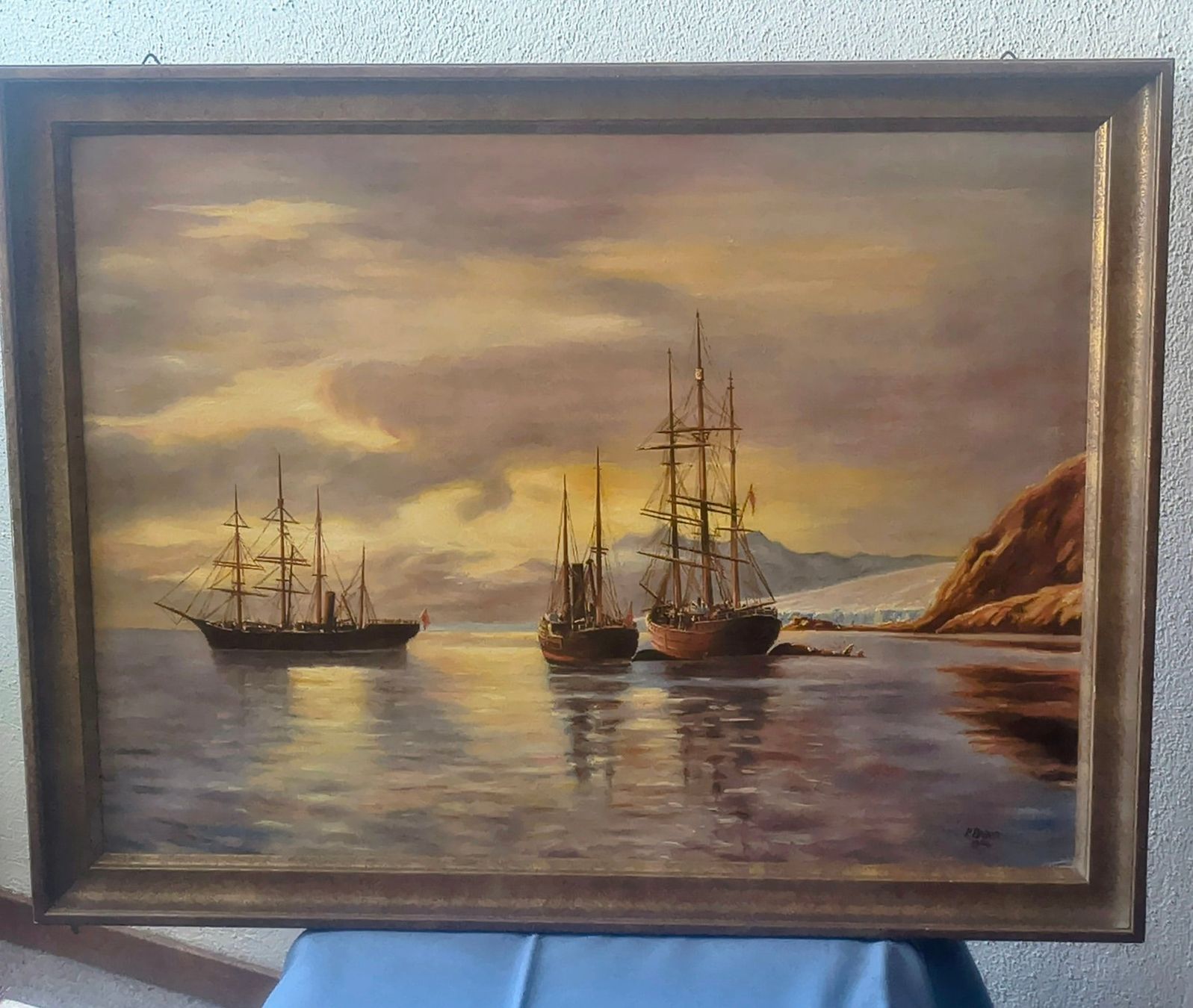 Dipinti: Ölgemälde Segelschiffe gerahmt 76 x 58 cm – Usato da Pfungen venduto da jungstein