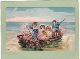 Kitsch Kinder im Boot Reliefkarte 1913