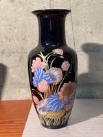 Elegant Black Vase with Floral Design