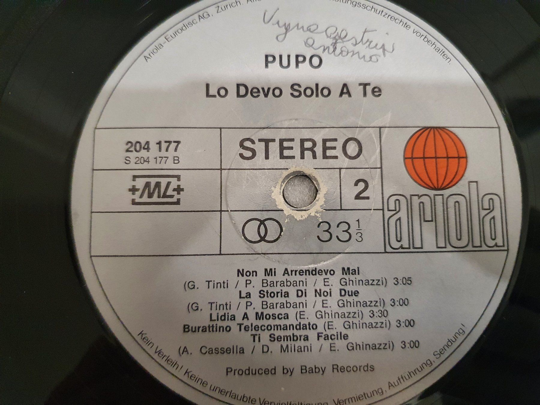 Dischi in vinile: Pupo – Lo Devo Solo A Te – Usato da Uster venduto da Vinyl-Leidenschaft 6